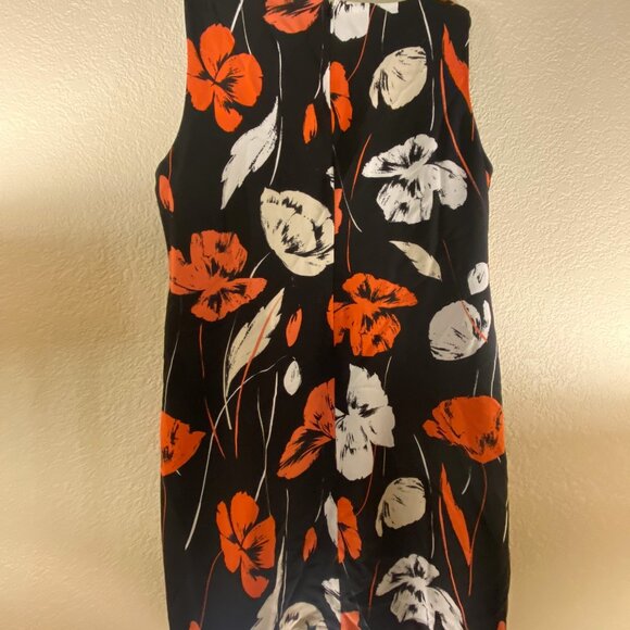 Kasper black w/ orange/white floral sleeveless shift dress size 18. - Picture 4 of 6